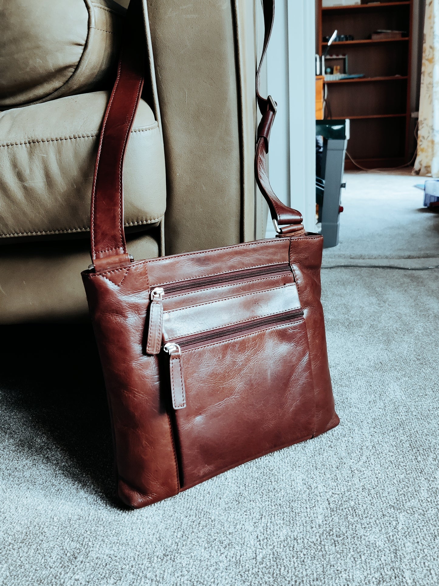 G&T Full-grain Leather Multi-Zip Large Crossbody Bag