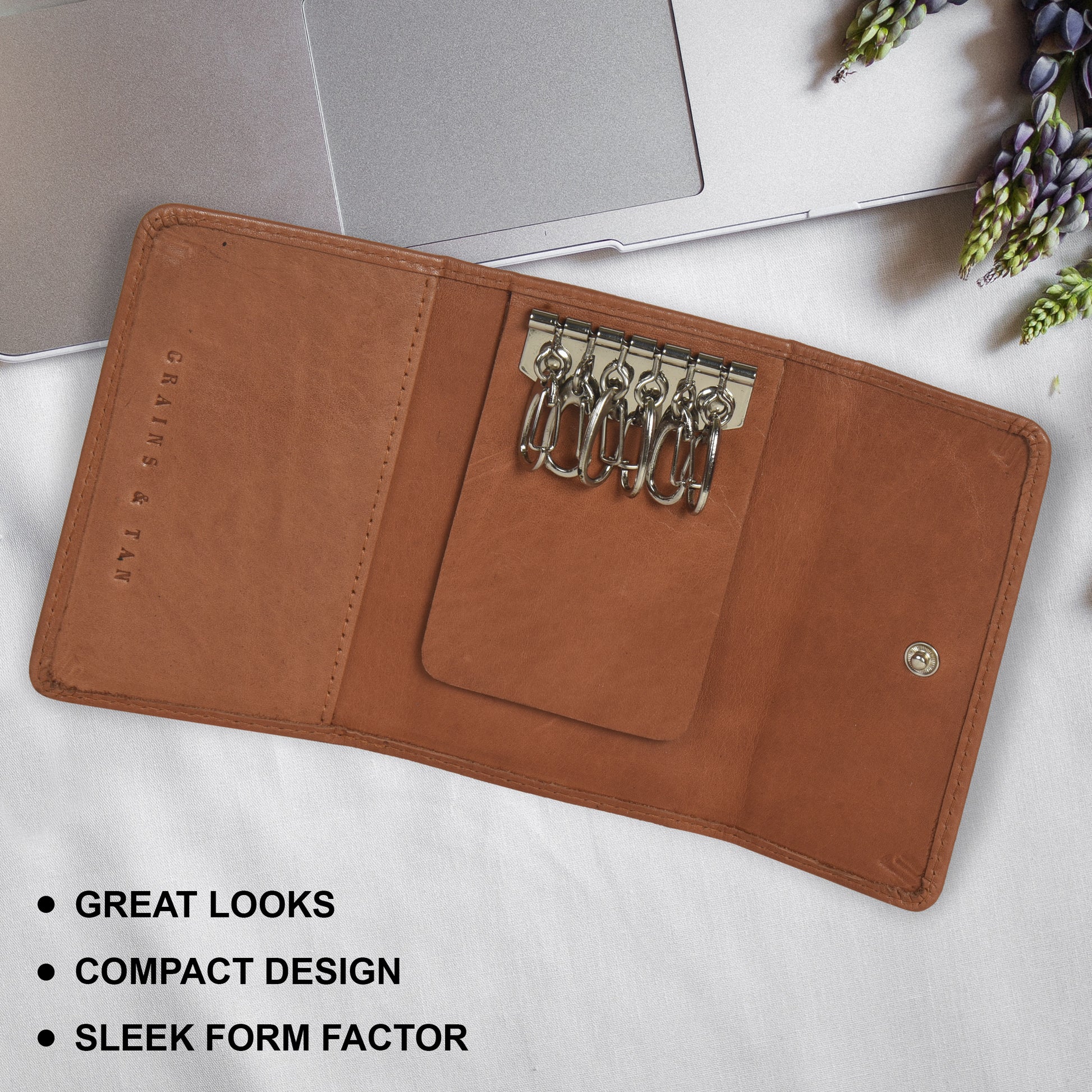 IKEPOD Tri-fold Key Wallet/Holder [Full-grain Leather] 6 Hooks & 2 Card  Slot (New Wine Red)