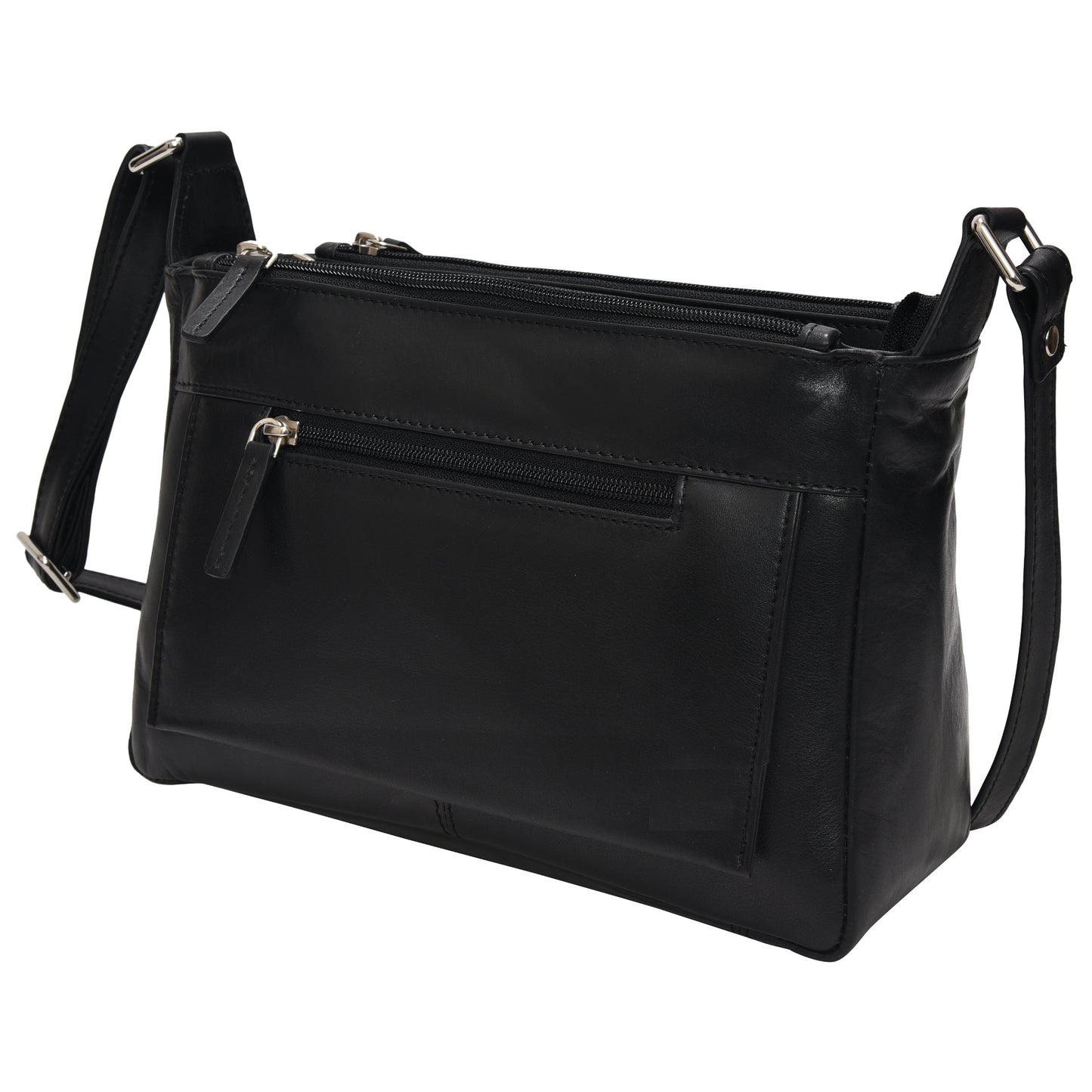 GT-H73: G&T Full-grain Leather Classic Multi-zip Handbag with Long Adjustable Strap
