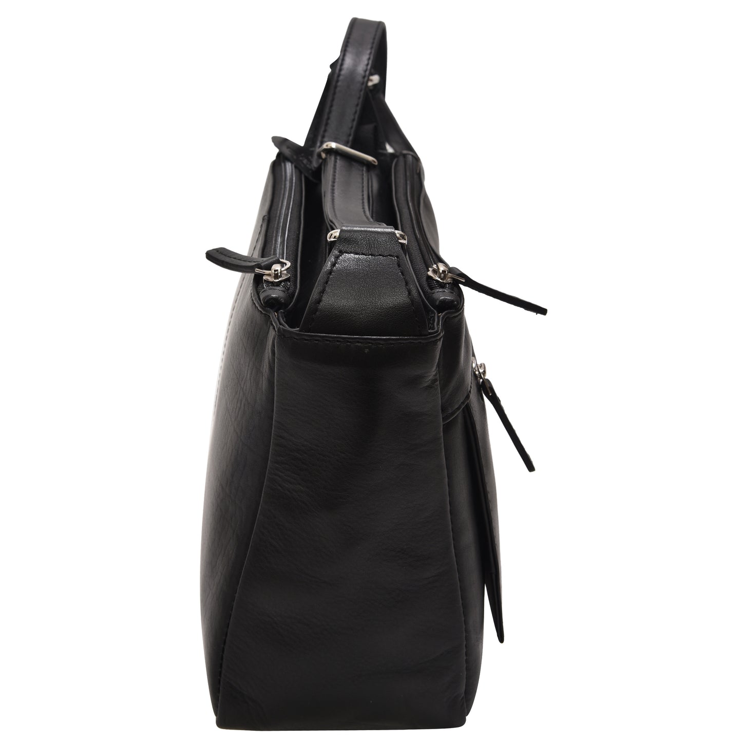 GT-H73: G&T Full-grain Leather Classic Multi-zip Handbag with Long Adjustable Strap