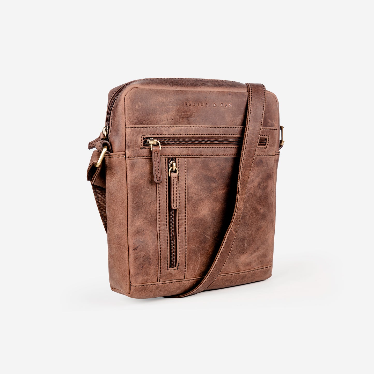 GT-RM3: Medium Leather Crossbody Messenger (RFID Protected) by Grains & Tan