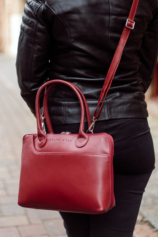 GT-H10N: G&T Leather Classic Grab Bag, Top Handle Bag with Long Adjustable Shoulder Strap