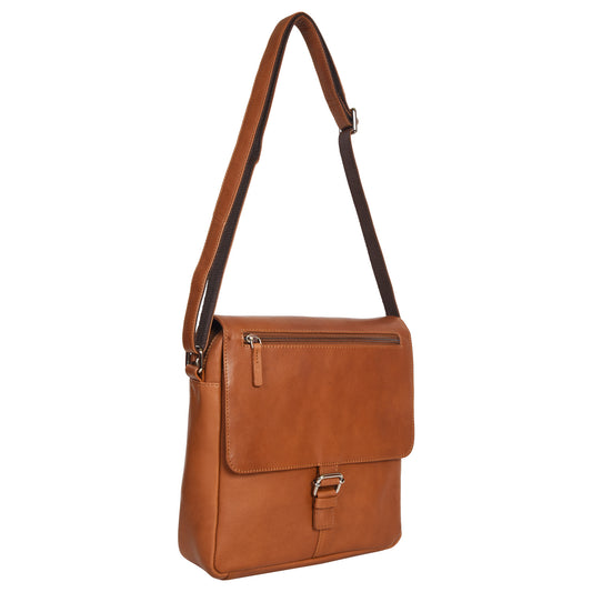 GT-040: G&T Full-grain Leather Medium Flap-over Men's Messenger Bag, Crossbody Bag with iPad Compartment