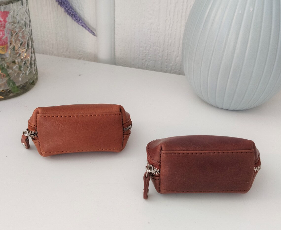Vintage Leather Key Pouch with coin pocket - Brown – Mai Soli
